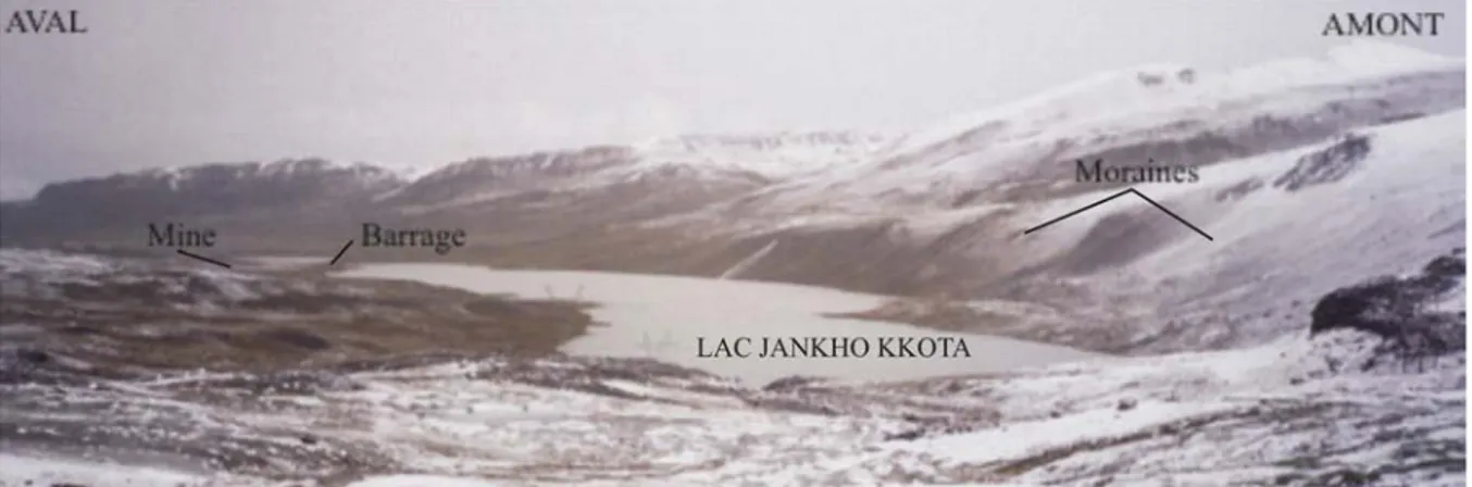 Figure II.4. Le Lac Jankho Kkota en été, vu depuis la rive gauche en amont. 