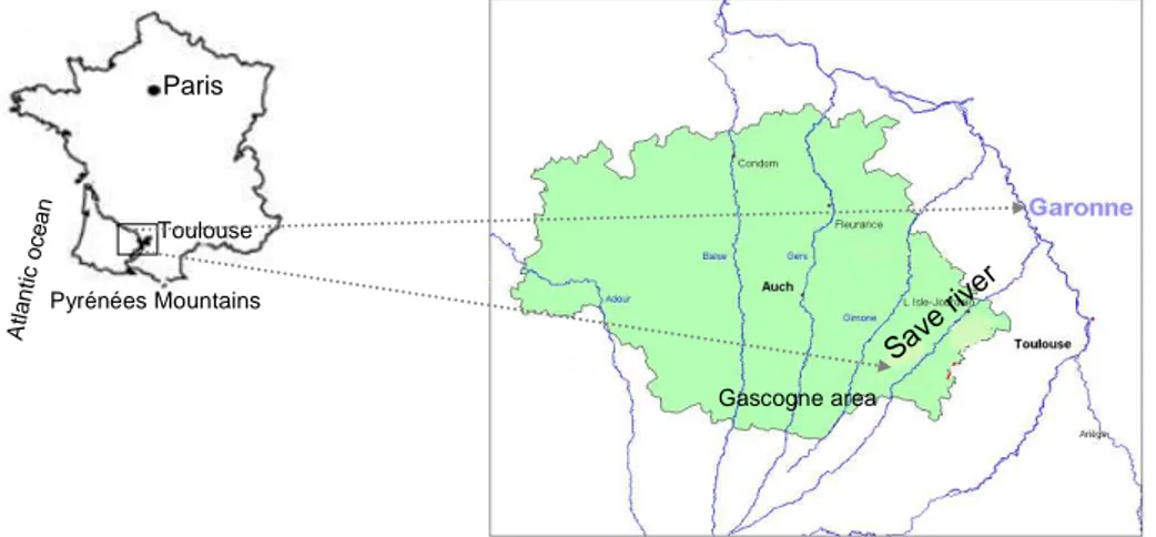 Figure 3-1: Location and topography of study area (Source: Cemagref de Bordeaux             (UR ADBX)) 