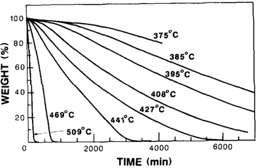 Figure 8 - Perte de masse isotherme du PEEK dégradé sous air 84 . 
