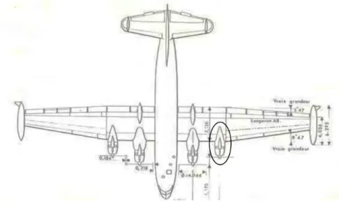 Figure 1.4 : Schéma situant la zone de prélèvement de la tôle L8 (Notice descriptive et de  fonctionnement  de  l’avion  Breguet  765  –  Partie  Planche  –  Fonds  Ailes  Anciennes  Toulouse) 