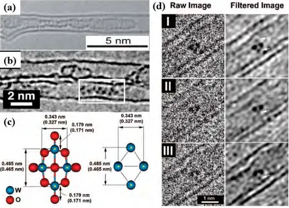 Fig. 1.11 - (a) HRTEM image of a SWCNT filled with  α–sexithiophene molecule by gas phase method, two parallel 