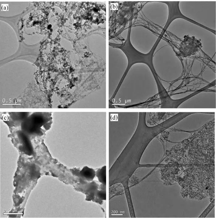 Fig. 2.6 - low-magnification TEM images of AgI@DWCNTs (a) before washing, (b) after washing, and PbI 2 @DWCNTs 