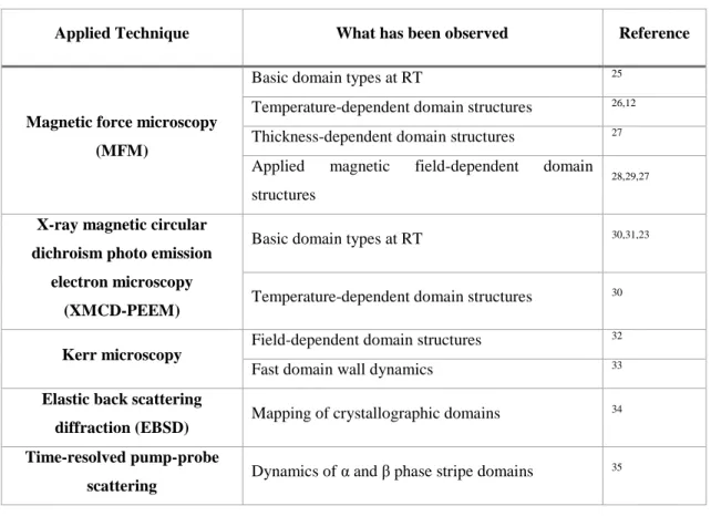 Table 2.2. Observation of domain structure of MnAs/GaAs(001) in literature 