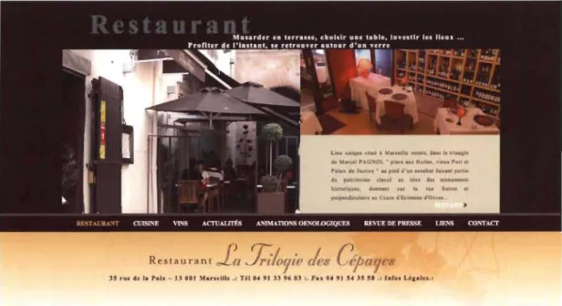 Figure 6 - Première diapositive de la  page  «  Restaurant» du site du  restaurant  La Trilogie des Cépages ( http://www.trilogiedescepages.com ) 