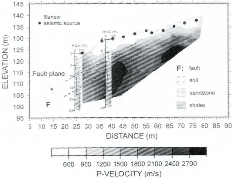 Fig. 1.6  T omographie sismique acquise sur le mouvement de Bas-Oha, Belgique. Les po-