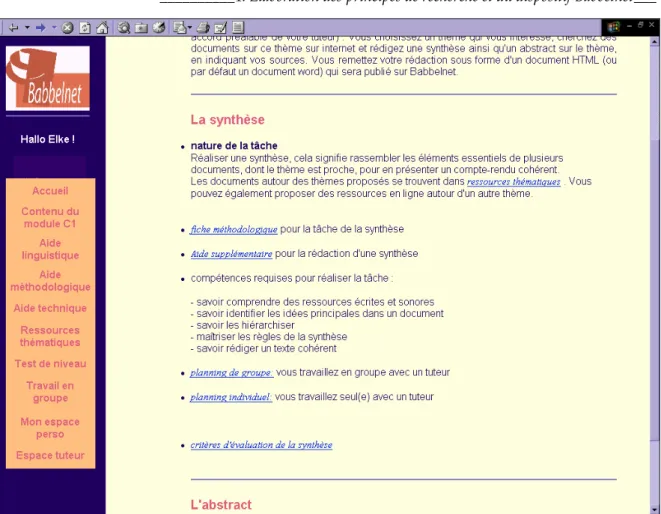 Figure 4. Copie d’écran de la présentation d’une tâche (la synthèse). 