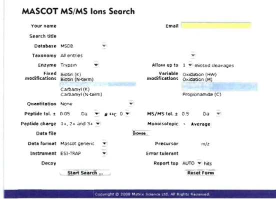 Figure  l.13:  Mascot  search  engine  page  showing  aIl  parameters  for  a  MS/MS  ion 