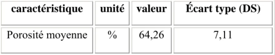 Tableau 2. f.   Porosité moyenne de l’Actipore. 