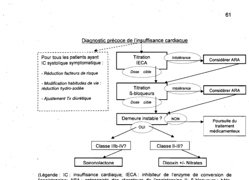 Figure  3.  Algorithme de traitement de l'insuffisance cardiaque (Adapté de Liu  et al., 