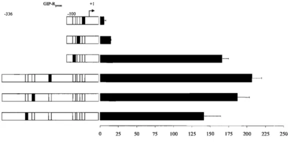 Figure  3,6.  Analyse fonctionnelle  du  promoteur  du  gène  codant  pour  le  hGIPR  à  l'aide  de  fragments  mutés