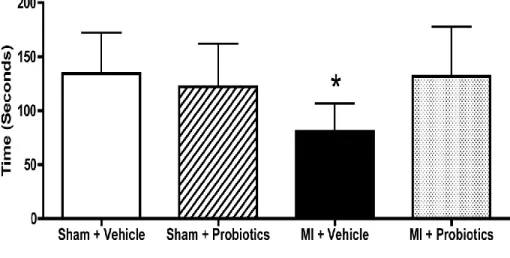 Figure 5-2.  Social interaction between animals. The data indicate that MI-vehicle rats  interact less than the other groups with their congeners