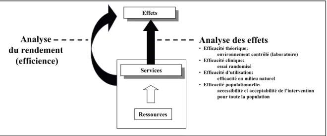Figure 2-1 : Analyse des effets et analyse du rendement [inspiré de Contandriopoulos et al
