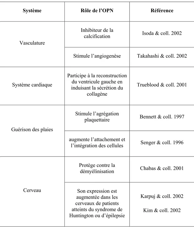 Tableau 3 : Liste des autres rôles potentiels de l’OPN 