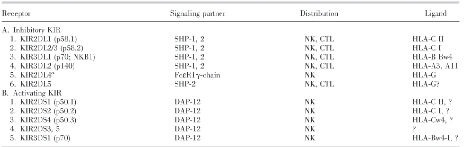 Fig. 4. MHC-binding NKRs. The figure shows the schematic structures of main MHC-binding receptors: KIR, ILT-2, and CD94/NKG2