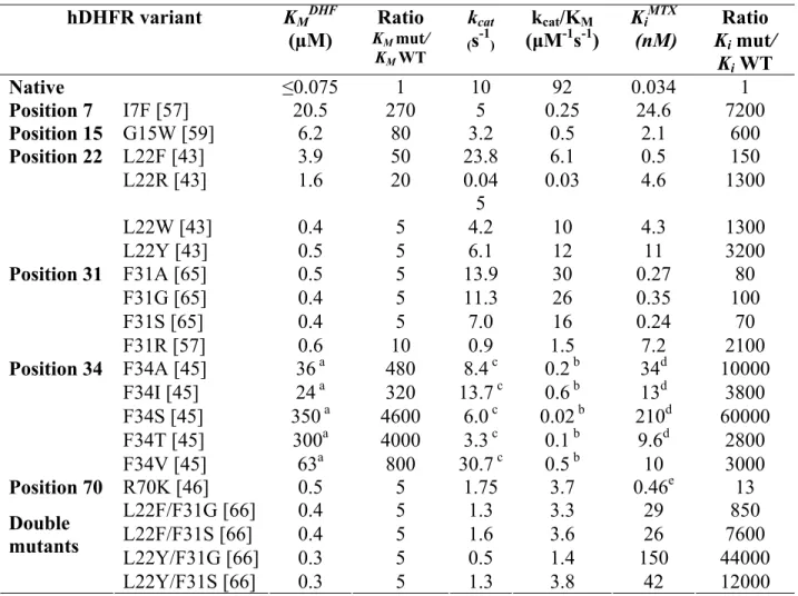 Table 1.2. Mutations providing MTX-resistance in hDHFR 