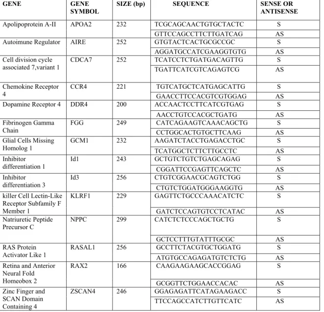 Table 1. PRIMER LIST 