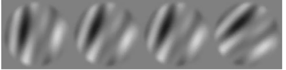 Figure 5. First-order rotation stimulus example. Stimulus is rotating clockwise. A  sequence of four presented frame is shown