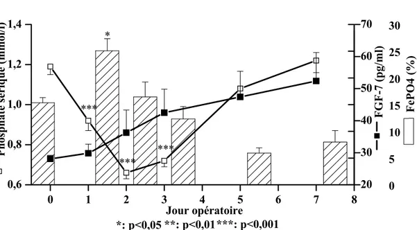 Figure 11 : Cinétiques du FGF-7, du phosphate sérique et de la F e PO 4 . 