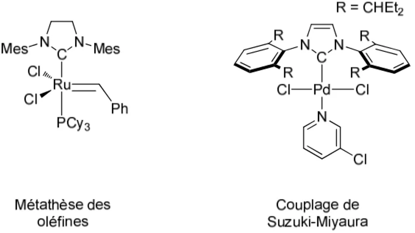 Figure 1.1.3 : Complexes M-NHC utilisés en métathèse des oléfines  