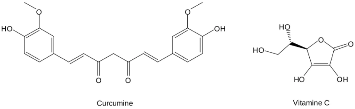 Figure 1.26. Structures chimiques de la curcumine et de la vitamine C. 