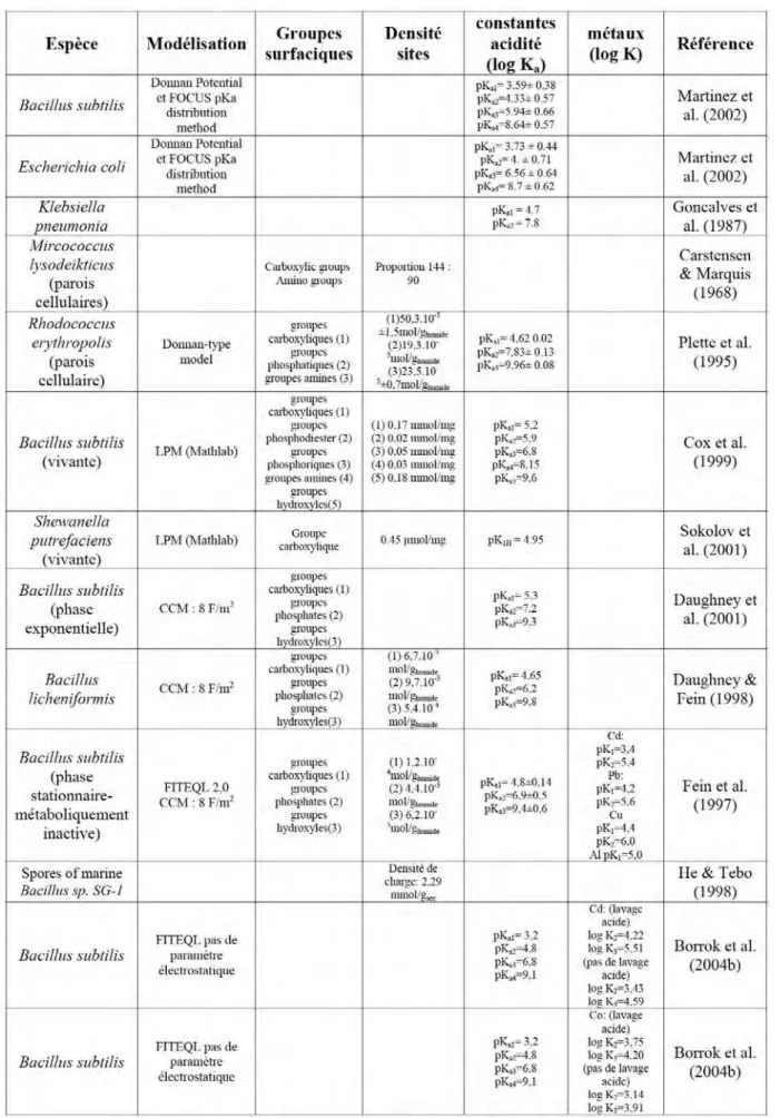 Tableau 3: Caractérisations des surfaces bactériennes 