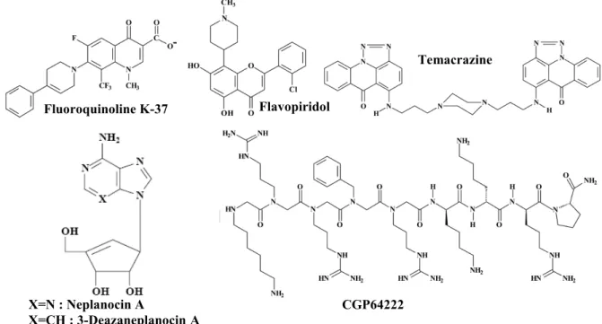 Figure 38: Structures chimiques de quelques inhibiteurs de la protéine virale Tat 