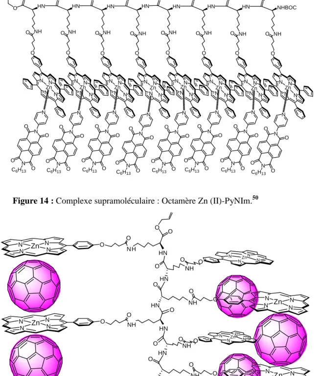 Figure  15 :  Organisation  supramoléculaire  entre  les  porphyrines  et  les  fullerènes  avec  une 
