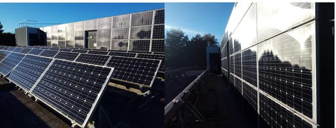 Figure 14: Regular crystalline silicon PV cells installed on the terrace and walls of the ADREAM  building 