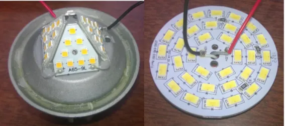 Figure 51 : Deux exemples d’association de LEDs présentes dans des luminaires complets du commerce assemblées  en matrice non connectée 