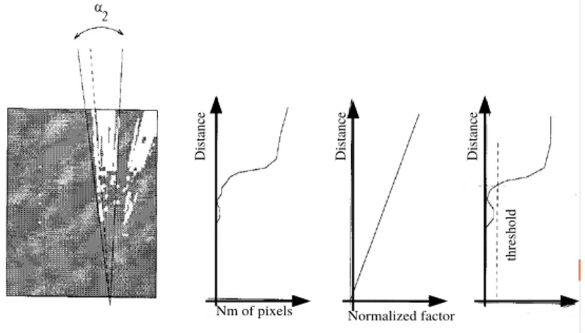 Figure 3.11: Steps for the Computation of normalized radial histogram for a peak (Reprinted from [Bertozzi 1998a]).