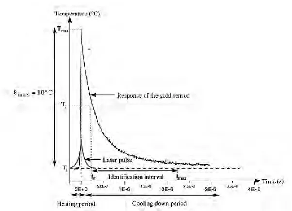 Figure II.14: Allure générale de la réponse temporelle de température du capteur résistif suite à  l’impulsion  laser   [Ora 2001] .