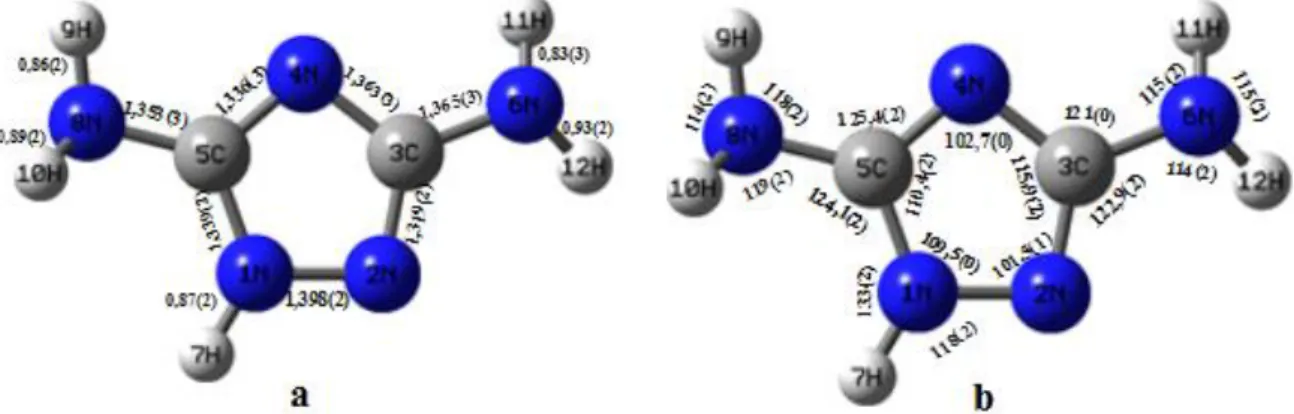 Figure II.1 : Paramètres géométriques expérimentaux de la molécule de guanazole [12]. 