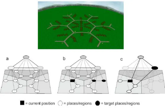 Figure I-3 : Hierarchical mental representation for path planning according to Wiener &amp; Mallot (2003)