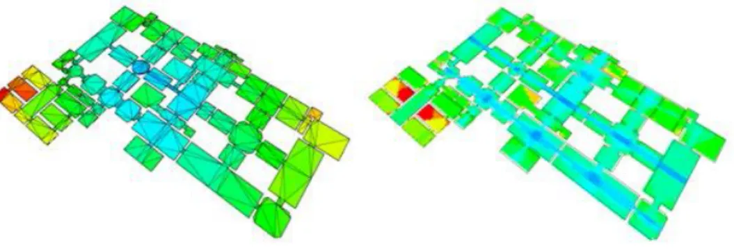 Figure II-19 : Depth on a navigation mesh (left) and Visual Mean Depth on a grid (right)