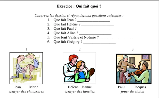 Tableau 5  Exemple d’activité à output manipulé pour enseigner « faire + verbe infinitif » en FLE 34  : 
