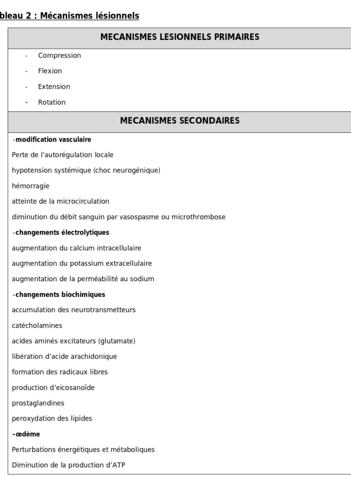 Tableau 2 : Mécanismes lésionnels 