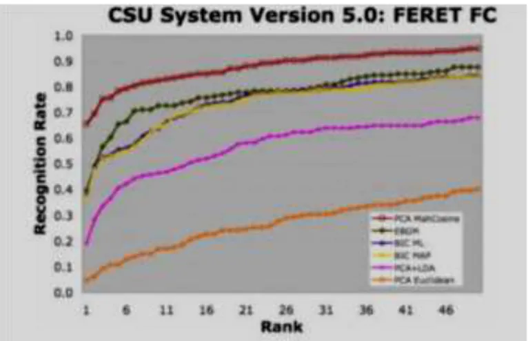Figure 1.5. Courbes CMC du CSU System 5.0 pour le “FERET Probe Set FC” et pour différents 