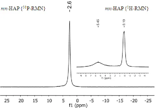 Figure 9 : Les spectres RMN-MAS  1 H et  31 P de mn-HAP/SLES/0,01M préparée et séchée  pendant une nuit