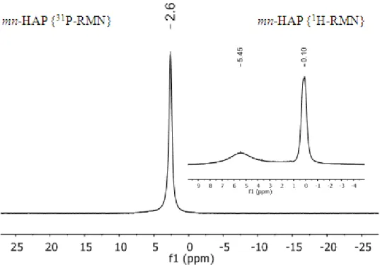 Figure 9 : Les spectres RMN-MAS  1 H et  31 P de mn-HAP/SLES/0,01M préparée et séchée  pendant une nuit
