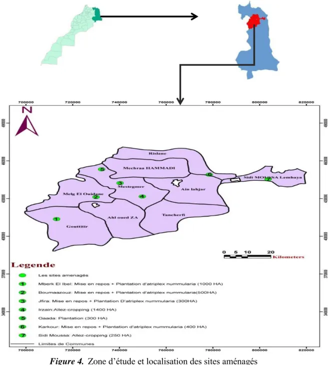 Figure 4.    Zone d’étude et localisation des sites aménagés 