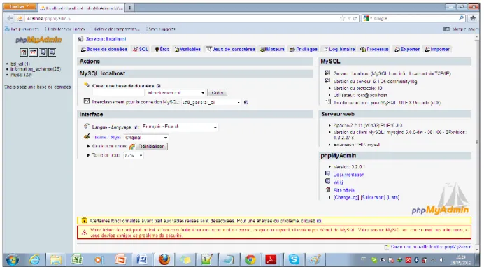 Figure IV.2 : L’outil phpMyAdmin 