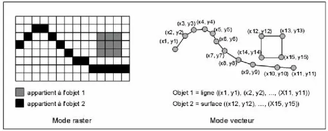 Figure  I-1.  Deux objets représentés en mode raster et en mode vecteur. 