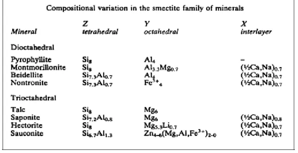Tableau 2 : Composition des smectites [11].