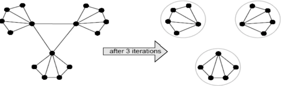 Figure 2.4 : Détection de communautés par la méthode de Edge-Betweenness [Tang,2010] 