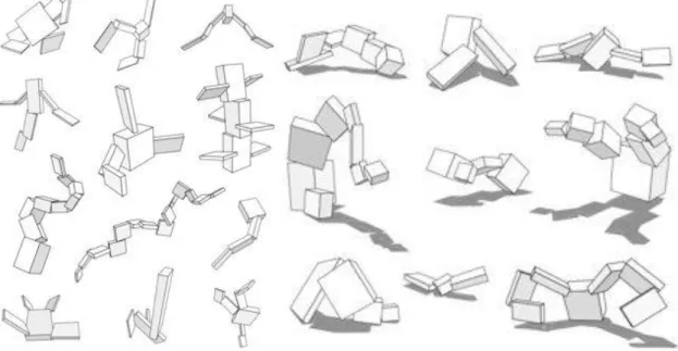 Figure 1.3. Créatures de Karl Sims [SIM94a] pouvant se déplacer, nager, ramper et sauter