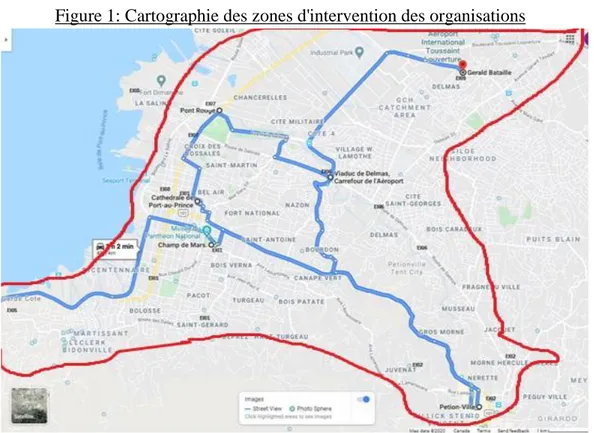 Figure 1: Cartographie des zones d'intervention des organisations  