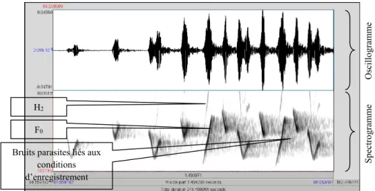Figure 9. Oscillogramme et spectrogramme d’un chant d’une paruline à gorge grise. 