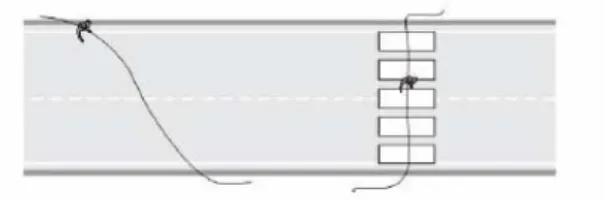 Figure 2. 3 : Trajectoires de piétons traversant une route, hors et sur passage piéton  (Wakim, 2005)