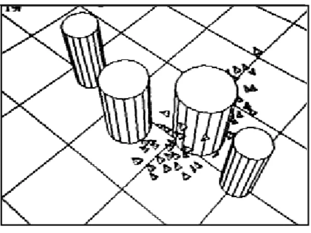 Figure 1.8 : Règles de comportement: une nuée d'oiseaux évitant un obstacle 