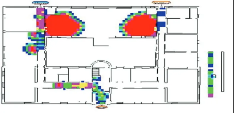Figure 3.21 : Simulation d'une évacuation avec l'exode de bâtiment et  de sa visualisation en différé dans 3D avec le vrExodus  [Owe98] 